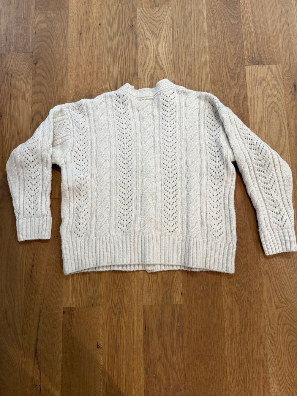 Anthropologie Classic Pointelle Cable Knit Cardigan Ivory Cream Large - Picture 4 of 6